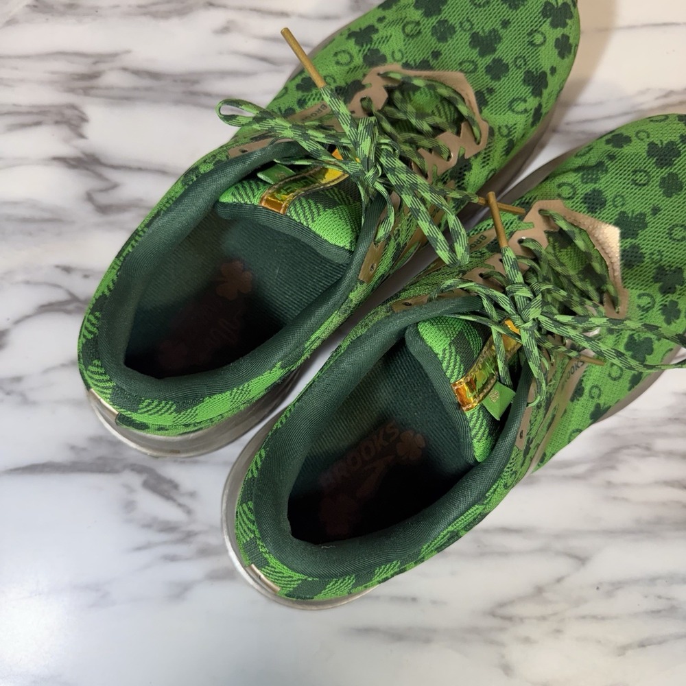 Brooks Launch 6 "Run Lucky" Green / Gold Shamrock Shoes, Women's Size 9 Sneakers - Picture 9 of 14
